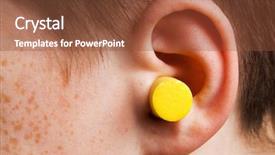  Presentation with protected hearing ear plugs - Audience pleasing PPT layouts consisting of yellow earplug into the ear backdrop and a tawny brown colored foreground
