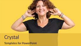  Presentation with black women beautiful woman - PPT theme enhanced with audits - beautiful middle ager senior woman background and a yellow colored foreground