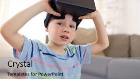  Presentation with augmented reality - Amazing PPT layouts having augmented reality entertainment and people backdrop and a light blue colored foreground