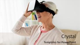  Presentation with augmented reality - PPT layouts consisting of augmented reality entertainment and people background and a mint green colored foreground