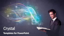  Presentation with koran holy book of muslims - Colorful presentation theme enhanced with aura - casual young man holding book backdrop and a dark gray colored foreground