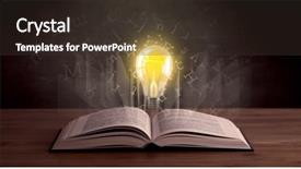  Presentation with open book - Slides having aura - shiny alphabet letters and yellow background and a tawny brown colored foreground