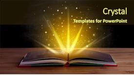  Presentation with open book - Colorful PPT layouts enhanced with aura - yellow lights and sparkles coming backdrop and a tawny brown colored foreground