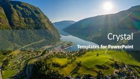  Presentation with dawn - Theme featuring aurlandsfjord-town-of-flam background and a ocean colored foreground