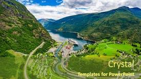  Presentation with beautiful nature - Cool new PPT theme with aurlandsfjord-town-of-flam backdrop and a tawny brown colored foreground
