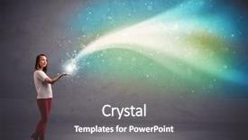  Presentation with light green - Audience pleasing slides consisting of aurora borealis - caucasian woman holding blue white backdrop and a gray colored foreground