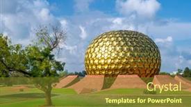  Presentation with tamil - Audience pleasing presentation theme consisting of auroville-india-march-7-matrimandir backdrop and a tawny brown colored foreground