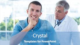  Presentation with doctor and patient medical consultation - PPT theme with auscultation - doctor auscultating his patients back background and a teal colored foreground