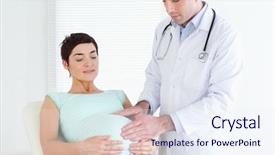  Presentation with pregnant woman in hospital - Cool new PPT theme with auscultation - doctor auscultating a pregnant woman's backdrop and a sky blue colored foreground