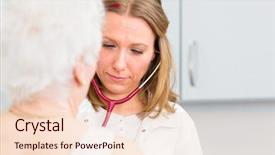  Presentation with auscultate - Beautiful slides featuring auscultation - female doctor auscultate breath backdrop and a lemonade colored foreground