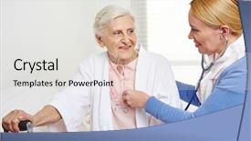  Presentation with senior citizen - PPT theme enhanced with dental tools on white background close up background and a sky blue colored foreground