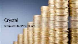  Presentation with golden - Colorful slide deck enhanced with austerity - golden coins in high stacks backdrop and a light blue colored foreground
