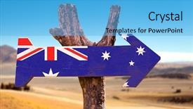  Presentation with australia - PPT theme having australia flag wooden sign background and a light blue colored foreground