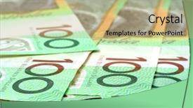  Presentation with money notes - PPT theme enhanced with australian 100 notes shallow depth background and a coral colored foreground