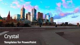  Presentation with melbourne - PPT theme featuring australian culture - skyline of melbourne background and a dark gray colored foreground