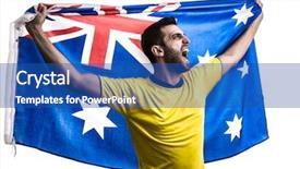  Presentation with australian - PPT layouts having australian fan celebrating on white background and a ocean colored foreground