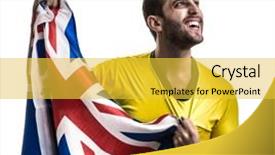  Presentation with australian - Beautiful PPT theme featuring australian fan celebrating on white backdrop and a yellow colored foreground