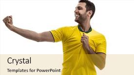  Presentation with brazilian candies - Audience pleasing PPT theme consisting of australian football league - brazilian fan celebrating on white backdrop and a gold colored foreground