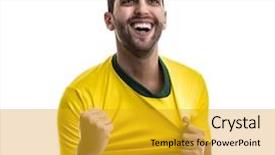  Presentation with australian - Cool new slide deck with australian football league - brazilian fan celebrating on white backdrop and a gold colored foreground