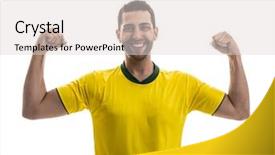  Presentation with amazon rainforest brazilian wetland - Presentation design consisting of australian football league - brazilian fan celebrating on white background and a lemonade colored foreground