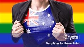  Presentation with rainbow flag - Beautiful presentation design featuring australian freedom - businessman stretching suit with australia backdrop and a navy blue colored foreground