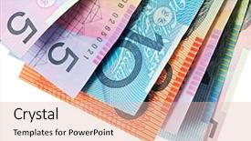  Presentation with australian - Colorful presentation enhanced with australian money fanned against white backdrop and a lemonade colored foreground