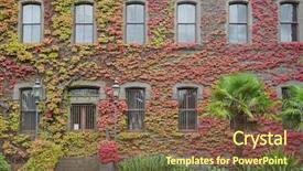  Presentation with historical building - Audience pleasing PPT theme consisting of australianmemorial - climbing plant ivy red leaves backdrop and a tawny brown colored foreground
