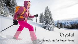  Presentation with winter weather - Audience pleasing theme consisting of austria - pretty young woman snowshoeing backdrop and a white colored foreground