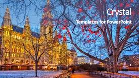 Presentation with town hall - Cool new PPT layouts with austria - vienna town hall at dusk backdrop and a ocean colored foreground
