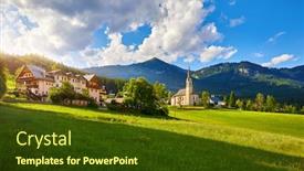  Presentation with church blue - Amazing presentation theme having austria-mountain-landscape-traditional-church backdrop and a tawny brown colored foreground
