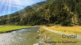  Presentation with crystal - Colorful PPT theme enhanced with austrian alps headwaters of the famous krimml waterfalls crystal clear water glows in the midday sun backdrop and a yellow colored foreground