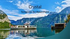  Presentation with lake dock - Slide set having austrian alps mountains picturesque summery background and a light blue colored foreground