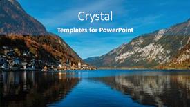  Presentation with destination - Presentation theme featuring austrian-tourist-destination-hallstatt-village background and a teal colored foreground