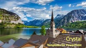  Presentation with destination - PPT theme consisting of austrian tourist destination hallstatt village on hallstatter see in austrian alps salzkammergut region austria background and a tawny brown colored foreground