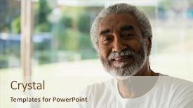  Presentation with relaxing - Slide deck with autheication - portrait of smiling senior relaxing background and a cream colored foreground