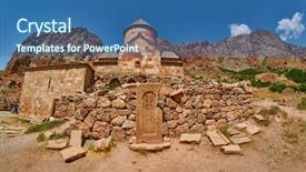  Presentation with monastery - Cool new PPT layouts with authentic armenian khachkars in noravank backdrop and a ocean colored foreground