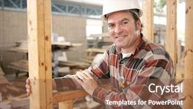  Presentation with construction site construction - PPT theme enhanced with authentic construction worker on actual background and a tawny brown colored foreground