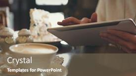  Presentation with cappuccino - PPT theme consisting of authentic-image-of-woman-using background and a coral colored foreground