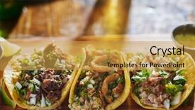  Presentation with tacos - PPT theme with authentic mexican food - chopped pork barbacoa and chicharr background and a yellow colored foreground