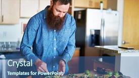  Presentation with mexican food - PPT layouts having authentic mexican food - hipster guy with beard tasting background and a ocean colored foreground