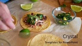  Presentation with mexican food - Colorful PPT theme enhanced with authentic mexican food - making tacos at home backdrop and a coral colored foreground