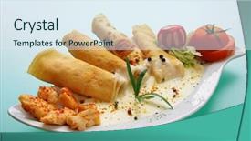  Presentation with mexican food - Beautiful slides featuring authentic mexican food - omelet with cheese sauce backdrop and a sky blue colored foreground