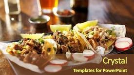  Presentation with mexican food - Slide set featuring authentic mexican food - three tacos with beer background and a tawny brown colored foreground