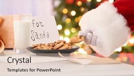  Presentation with santa claus and reindeers - PPT theme having authentic santa claus taking cookie background and a lemonade colored foreground