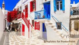  Presentation with cyclades - Slide set with authentic-traditional-greece-mykonos-island background and a  colored foreground