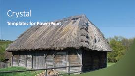  Presentation with air - Beautiful presentation theme featuring authentic-ukrainian-house-in-pirogovo backdrop and a teal colored foreground