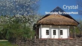  Presentation with air - Audience pleasing presentation design consisting of authentic-ukrainian-house-in-pirogovo backdrop and a teal colored foreground