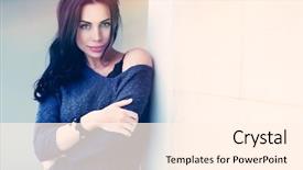 Presentation with pretty girl - PPT theme having authentication - portrait of a beautiful young background and a cream colored foreground