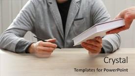  Presentation with blank note book and wooden - Slides enhanced with author signing autograph in own background and a coral colored foreground