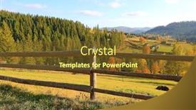  Presentation with gear wheels on wooden - PPT theme with authumn-landscape-with-wooden-fence background and a  colored foreground
